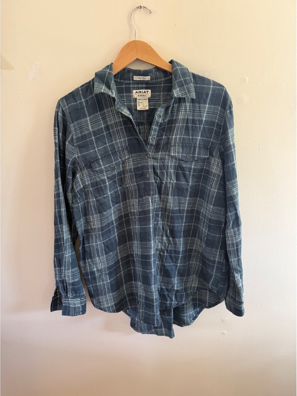 Ariat Blue Plaid Western Shirt Size Large